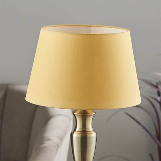 Oslo And Evie Large Yellow Shade Table Lamp In Antique Brass