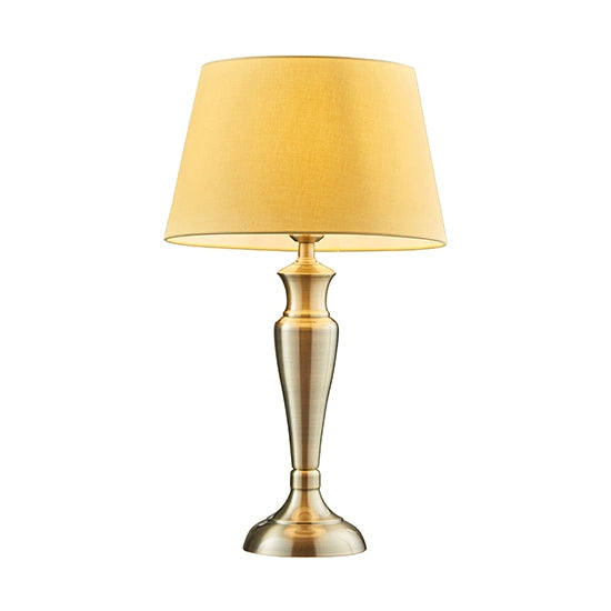 Oslo And Evie Large Yellow Shade Table Lamp In Antique Brass