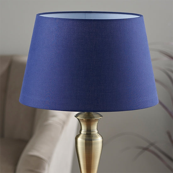 Oslo And Evie Small Navy Shade Table Lamp In Antique Brass