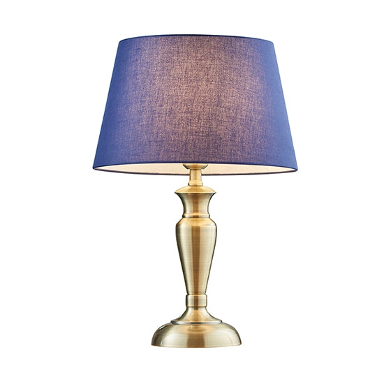 Oslo And Evie Small Navy Shade Table Lamp In Antique Brass