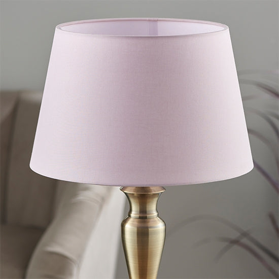 Oslo And Evie Small Pink Shade Table Lamp In Antique Brass