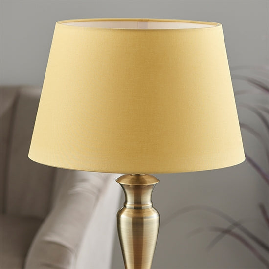 Oslo And Evie Small Yellow Shade Table Lamp In Antique Brass