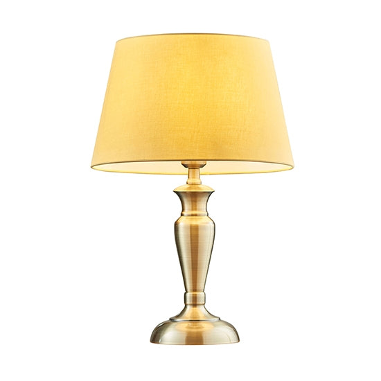 Oslo And Evie Small Yellow Shade Table Lamp In Antique Brass