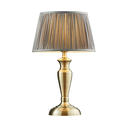 Oslo And Freya Medium Charcoal Shade Table Lamp In Antique Brass