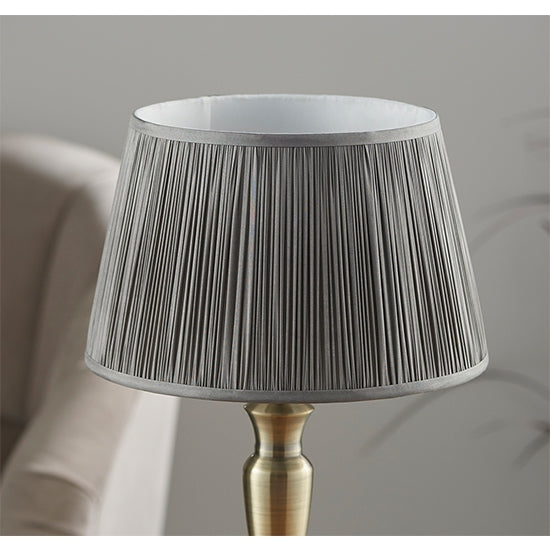 Oslo And Freya Small Charcoal Shade Table Lamp In Antique Brass