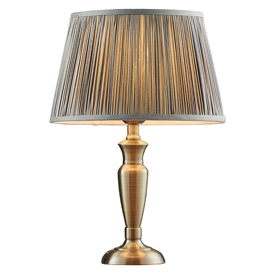 Oslo And Freya Small Charcoal Shade Table Lamp In Antique Brass