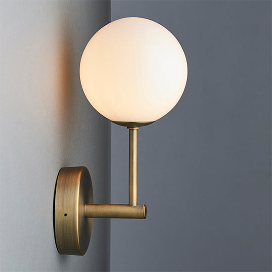 Otto Gloss Opal Blown Glass Shade Wall Light In Matt Antique