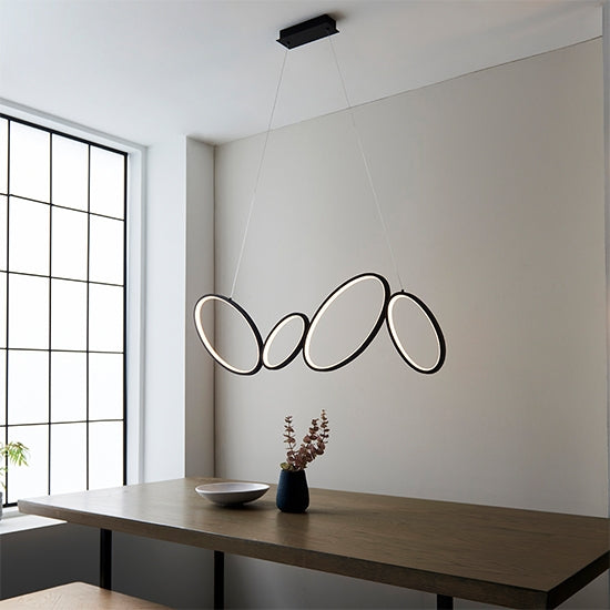 Ovals LED Linear Ceiling Pendant Light In Textured Black With White Diffuser