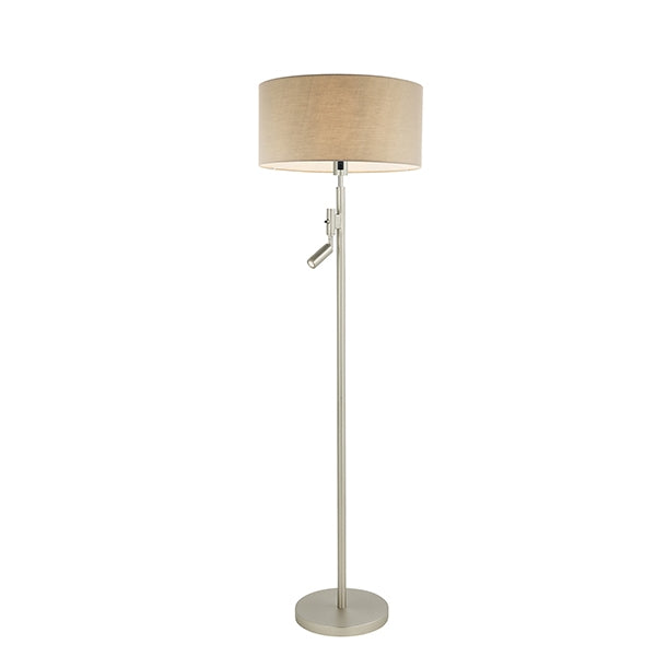 Owen 2 Lights Taupe Cylinder Shade Reader Floor Lamp In Matt Nickel