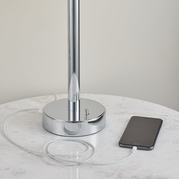 Owen Grey Ellipse Shade Table Lamp With USB In Polished Chrome