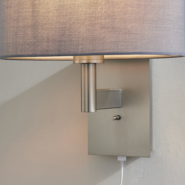 Owen Grey Ellipse Shade Wall Light With USB In Matt Nickel