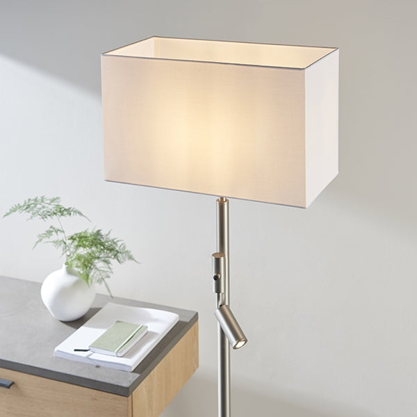 Owen Rectangular 2 Lights White Shade Reader Floor Lamp In Matt Nickel