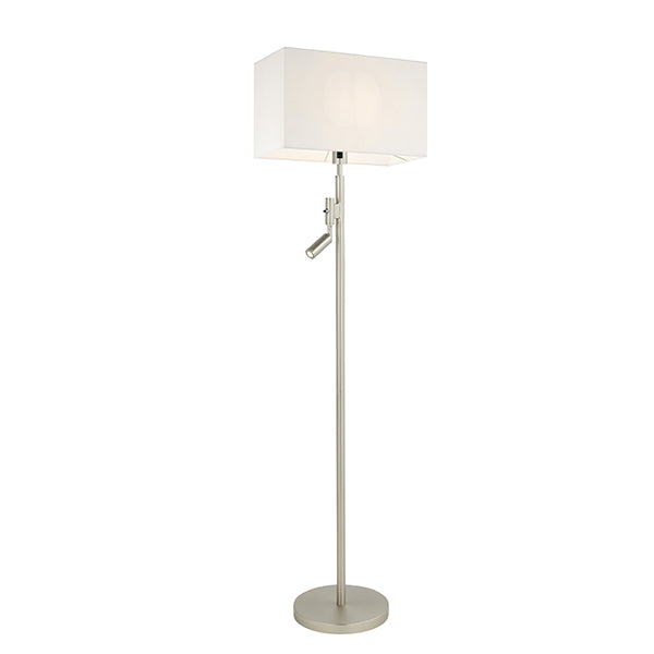 Owen Rectangular 2 Lights White Shade Reader Floor Lamp In Matt Nickel