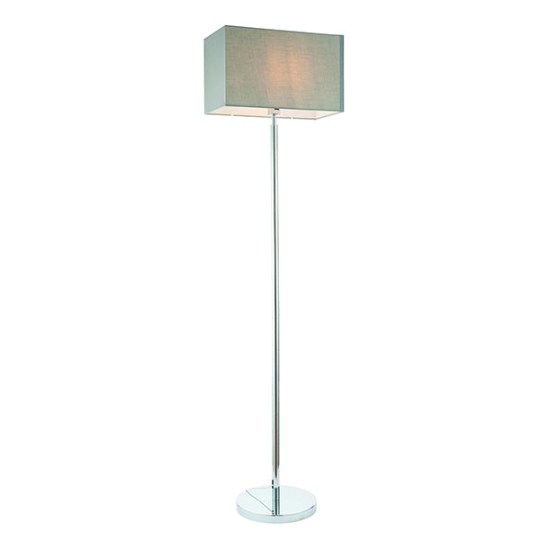 Owen Rectangular Grey Shade Floor Lamp In Polished Chrome