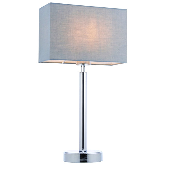 Owen Rectangular Grey Shade Table Lamp With USB In Polished Chrome