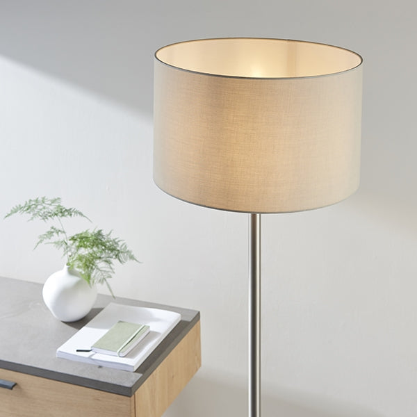 Owen Taupe Cylinder Shade Floor Lamp In Matt Nickel