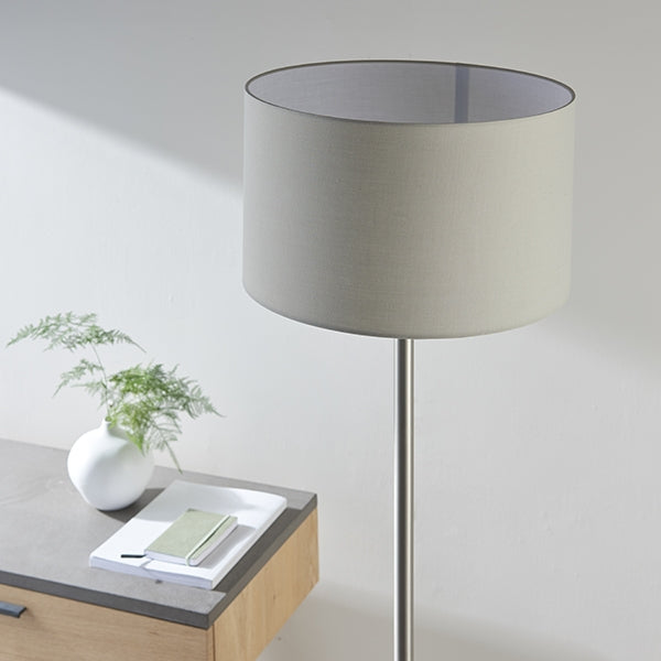 Owen Taupe Cylinder Shade Floor Lamp In Matt Nickel