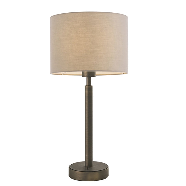 Owen Taupe Cylinder Shade Table Lamp With USB In Dark Bronze