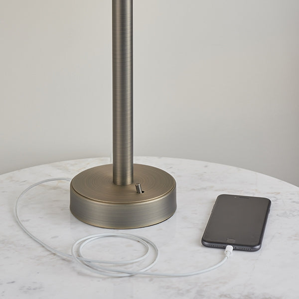 Owen White Ellipse Shade Table Lamp With USB In Dark Bronze