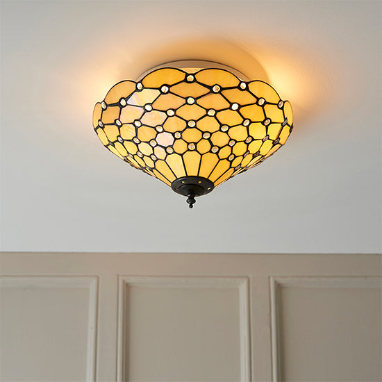 Pearl Medium 2 Lights Flush Ceiling Light In Tiffany Glass