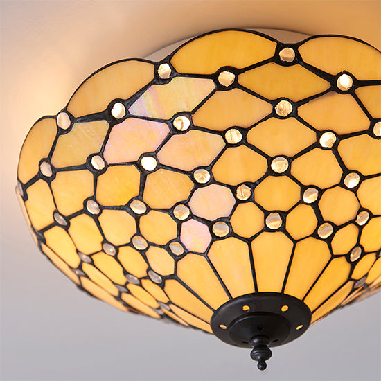 Pearl Medium 2 Lights Flush Ceiling Light In Tiffany Glass