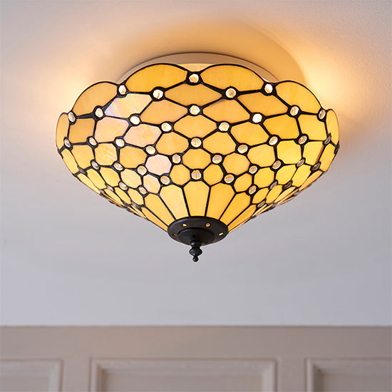 Pearl Medium 2 Lights Flush Ceiling Light In Tiffany Glass