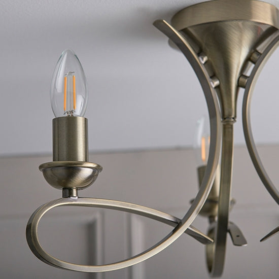 Penn 3 Candle Lamps Semi Flush Ceiling Light In Brushed Brass