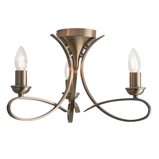 Penn 3 Candle Lamps Semi Flush Ceiling Light In Brushed Brass