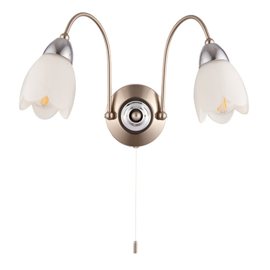 Petal Matt Opal Glass 2 Lights Wall Light In Satin Chrome