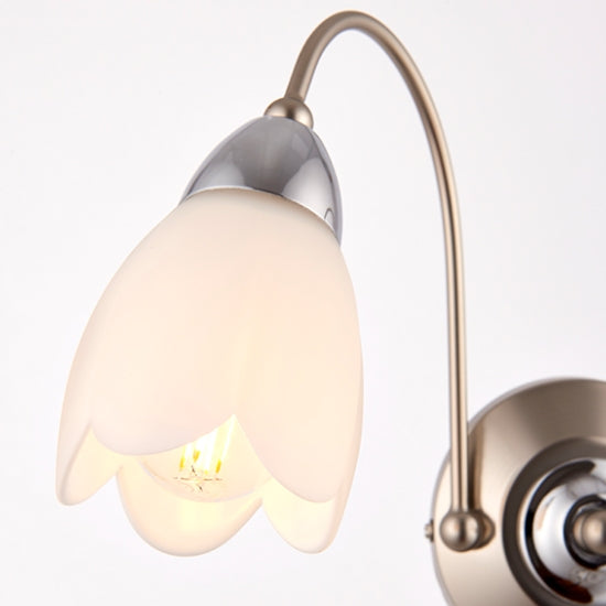 Petal Matt Opal Glass 2 Lights Wall Light In Satin Chrome