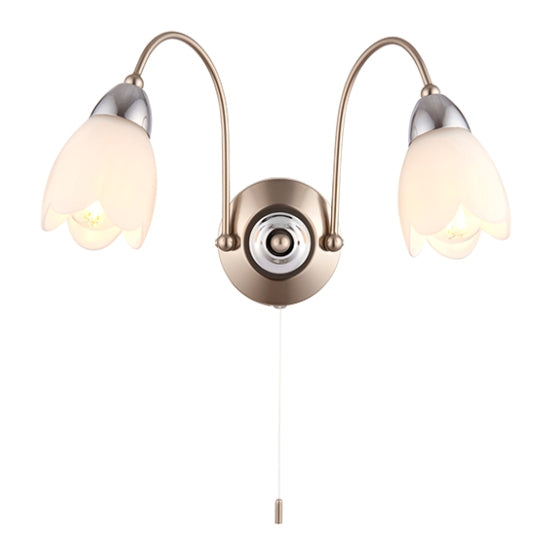 Petal Matt Opal Glass 2 Lights Wall Light In Satin Chrome