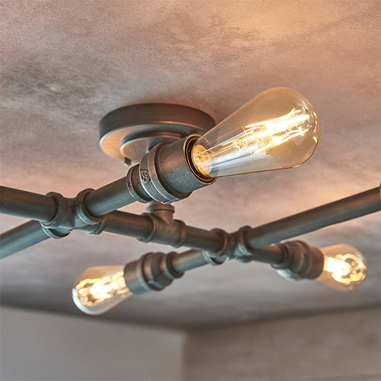 Pipe 6 Lights Semi Flush Ceiling Light In Aged Pewter