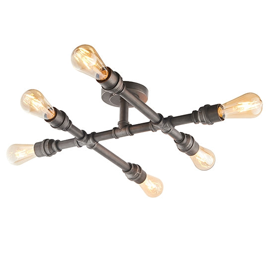 Pipe 6 Lights Semi Flush Ceiling Light In Aged Pewter