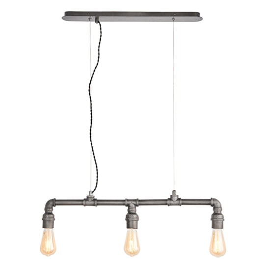 Pipe Industrial Designer 3 Lights Ceiling Pendant Light In Aged Pewter