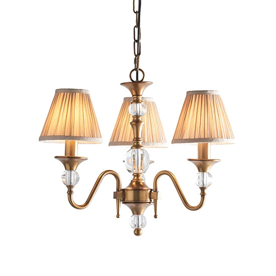 Polina 3 Lights Beige Shades Ceiling Pendant Light In Antique Brass