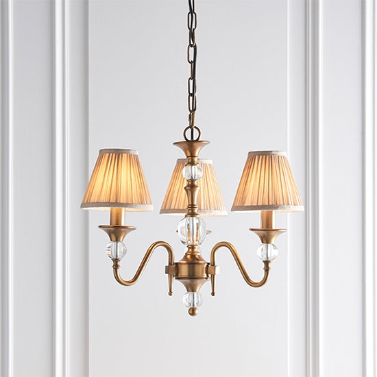 Polina 3 Lights Beige Shades Ceiling Pendant Light In Antique Brass