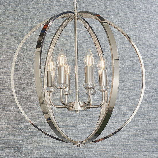 Ritz 6 Lights Ceiling Pendant Light In Bright Nickel