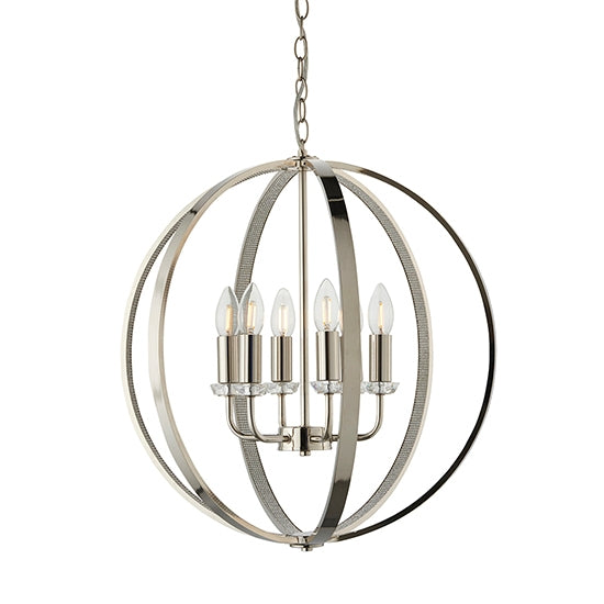 Ritz 6 Lights Ceiling Pendant Light In Bright Nickel