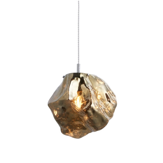 Rock 1 Light Metallic Bronze Glass Shade Ceiling Pendant Light In Chrome