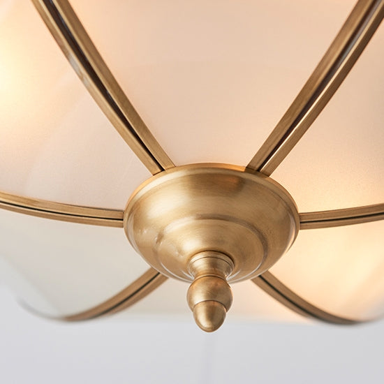 Russell Frosted Glass 3 Lights Flush Ceiling Light In Antique Brass