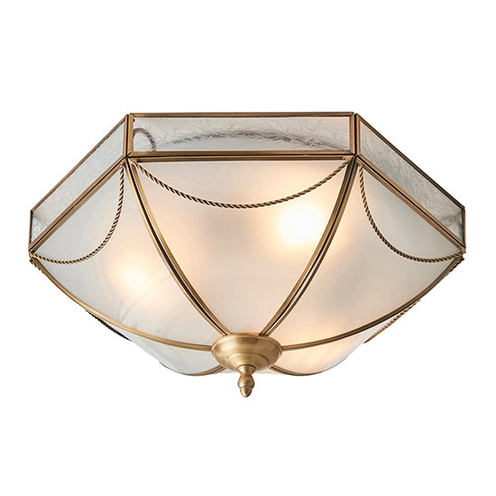 Russell Frosted Glass 3 Lights Flush Ceiling Light In Antique Brass