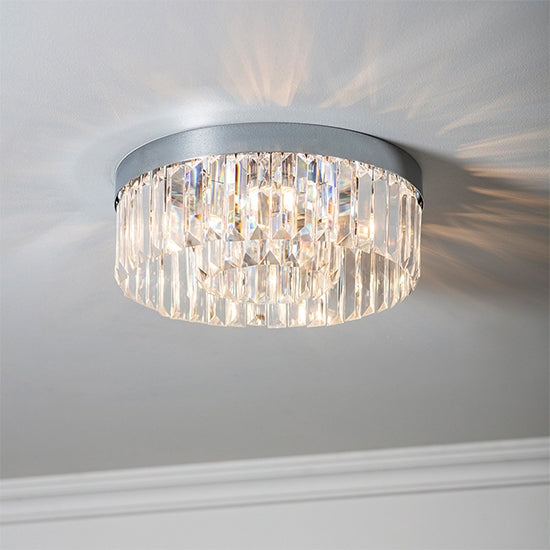 Shimmer Clear Crystal 5 Lights Flush Ceiling Light In Chrome