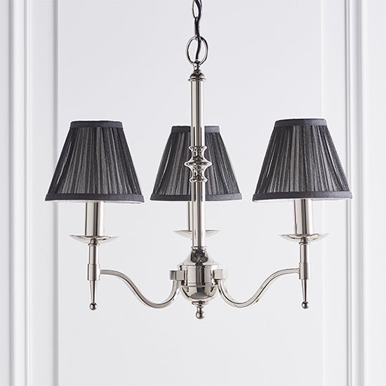 Stanford 3 Lights Black Shades Ceiling Pendant Light In Polished Nickel