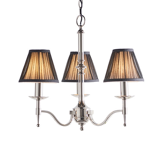 Stanford 3 Lights Black Shades Ceiling Pendant Light In Polished Nickel