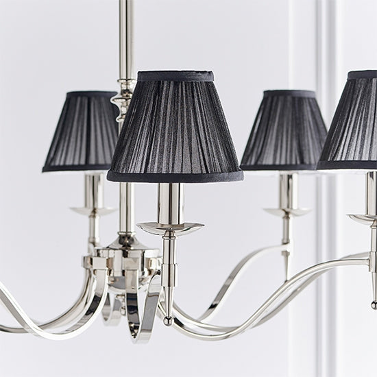 Stanford 8 Lights Black Shades Ceiling Pendant Light In Polished Nickel