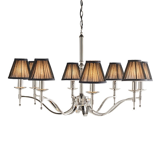 Stanford 8 Lights Black Shades Ceiling Pendant Light In Polished Nickel