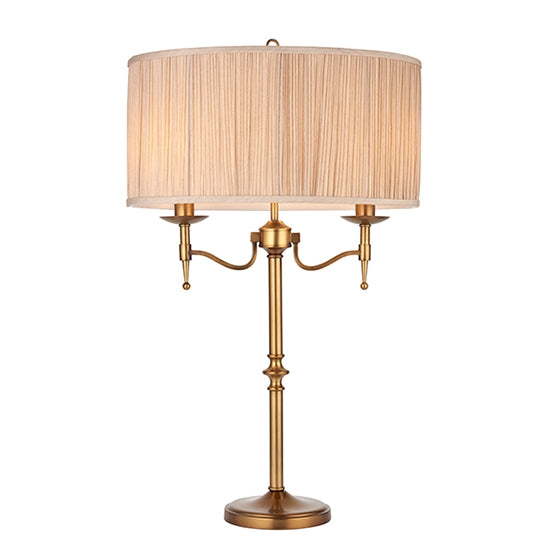 Stanford Beige Fabric Shade Table Lamp In Antique Brass