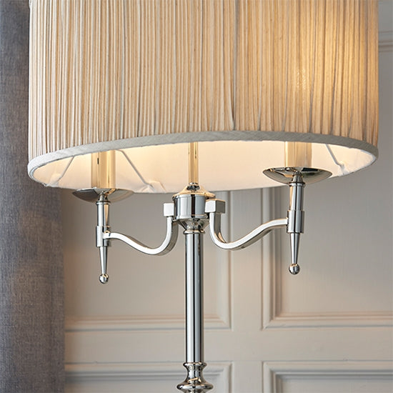 Stanford Beige Fabric Shade Table Lamp In Polished Nickel