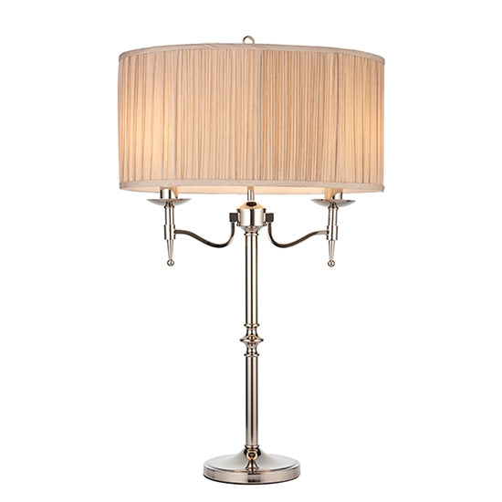 Stanford Beige Fabric Shade Table Lamp In Polished Nickel