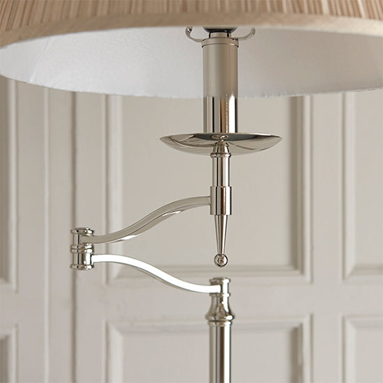 Stanford Swing Arm Beige Shade Floor Lamp In Polished Nickel